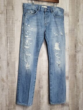 Gap Kaihara Japanese Salvage Denim Men's Light Blue Distressed Jeans Slim 34x32